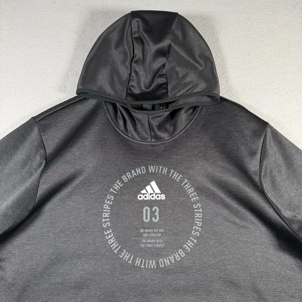 Adidas Mens XL Charcoal Grey Waffle Knit Pullover Hoodie 03 Graphic 15241